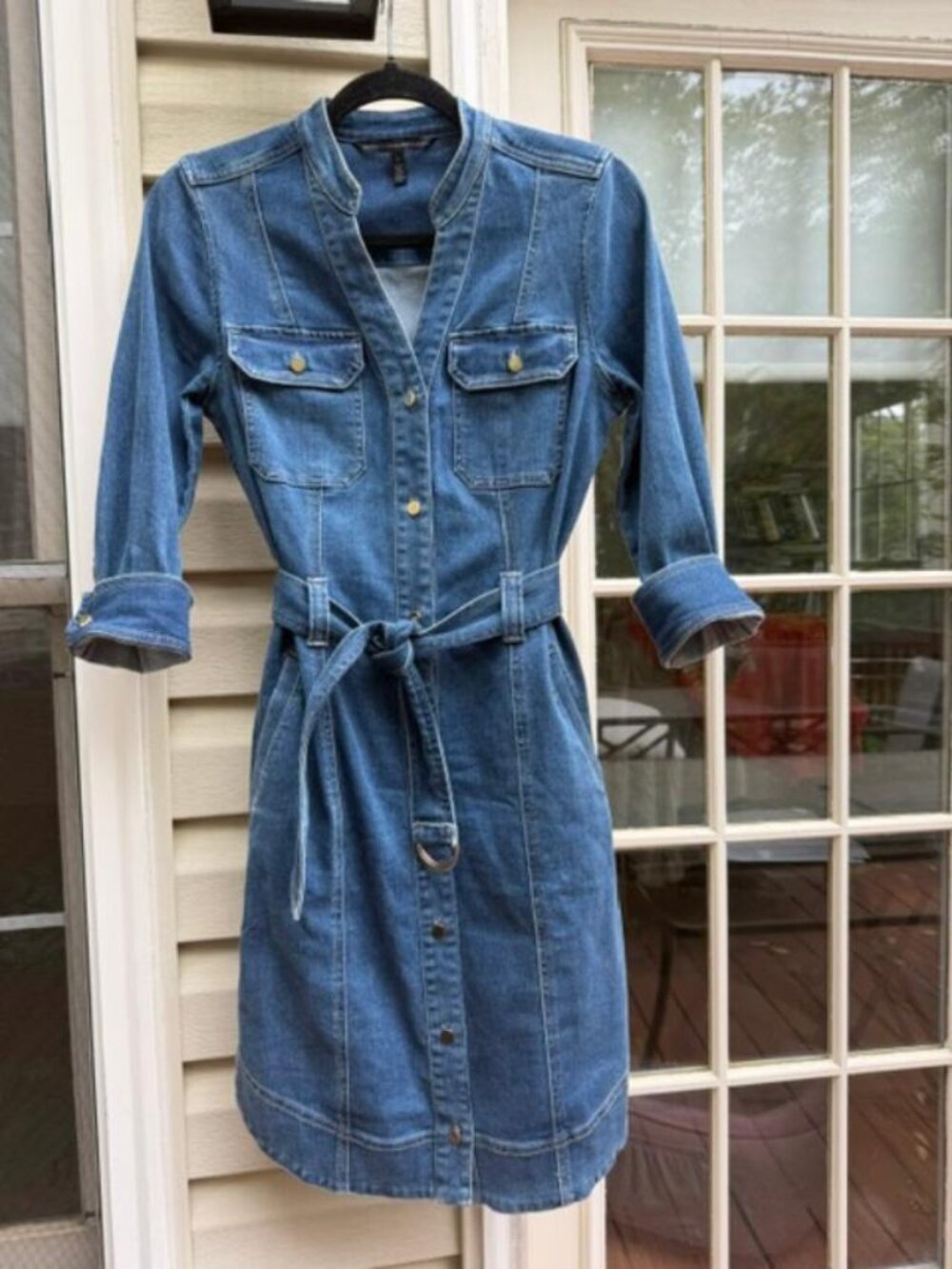 WHITE HOUSE BLACK MARKET (WHBM) Denim Belted Button Shirt Stretch Dress, Size 6
